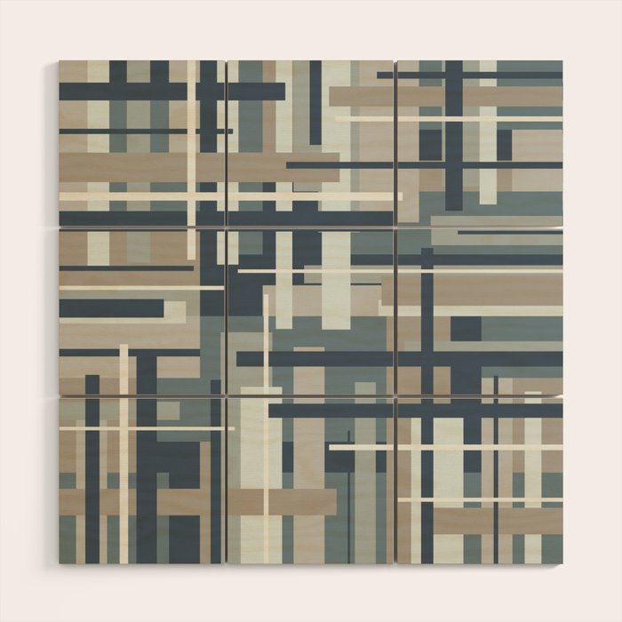 Frank - Mid Century Modern Geometric Pattern in Neutral Blue Gray Wood Wall Art Gallery Image 1