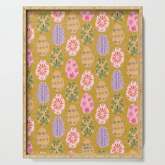 Colorful Folk Art Easter Eggs in Sandy Brown & Pink Serving Tray Gallery Image 1