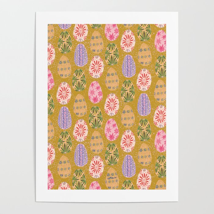Colorful Folk Art Easter Eggs in Sandy Brown & Pink Poster Gallery Image 4