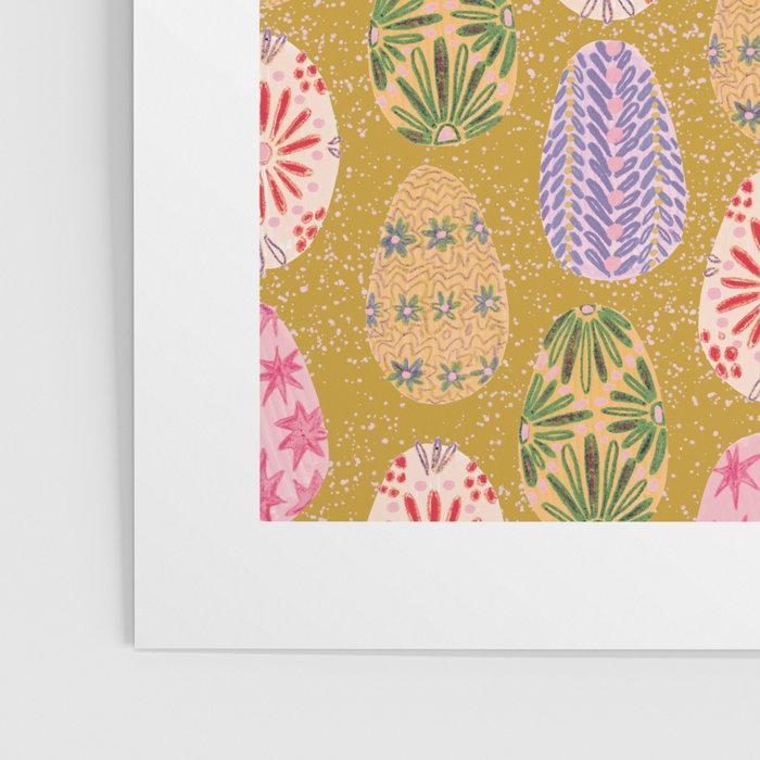 Colorful Folk Art Easter Eggs in Sandy Brown & Pink Poster Gallery Image 3