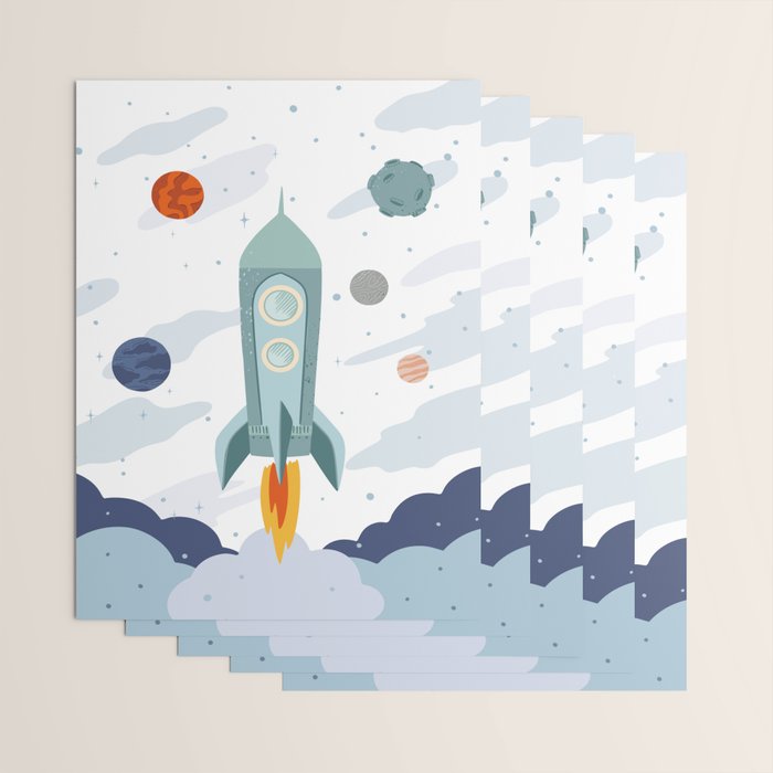 Space rocket print with planets and stars, perfect for an outer space nursery or kids room Wrapping Paper Gallery Image 3