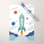 Space rocket print with planets and stars, perfect for an outer space nursery or kids room Wrapping Paper Gallery Image 1