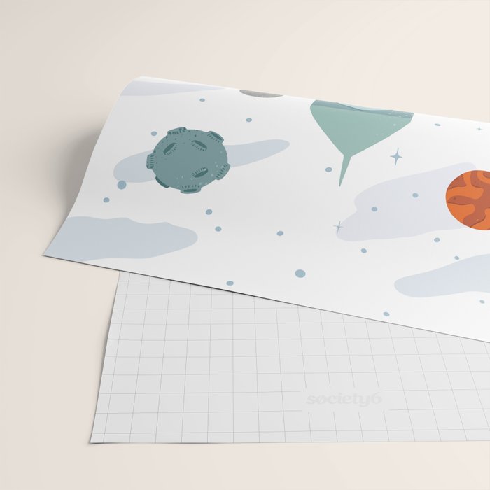 Space rocket print with planets and stars, perfect for an outer space nursery or kids room Wrapping Paper Gallery Image 2