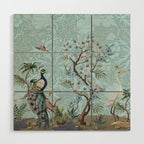 Chinoiserie Peacock Heron Floral Garden & William Morris Art Wood Wall Art Gallery Image 1