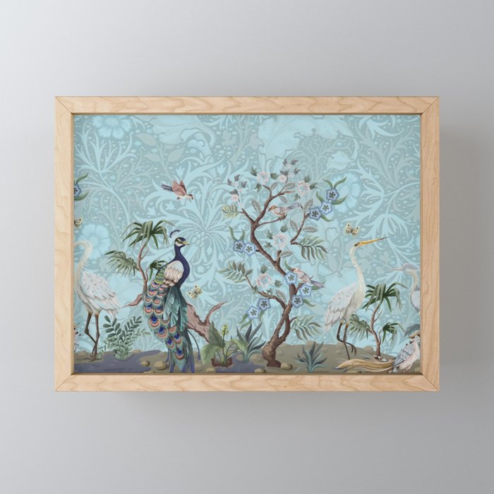 Chinoiserie Peacock Heron Floral Garden & William Morris Art Mini Art Print Gallery Image 1