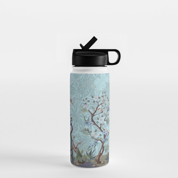 Chinoiserie Peacock Heron Floral Garden & William Morris Art Water Bottle Gallery Image 1