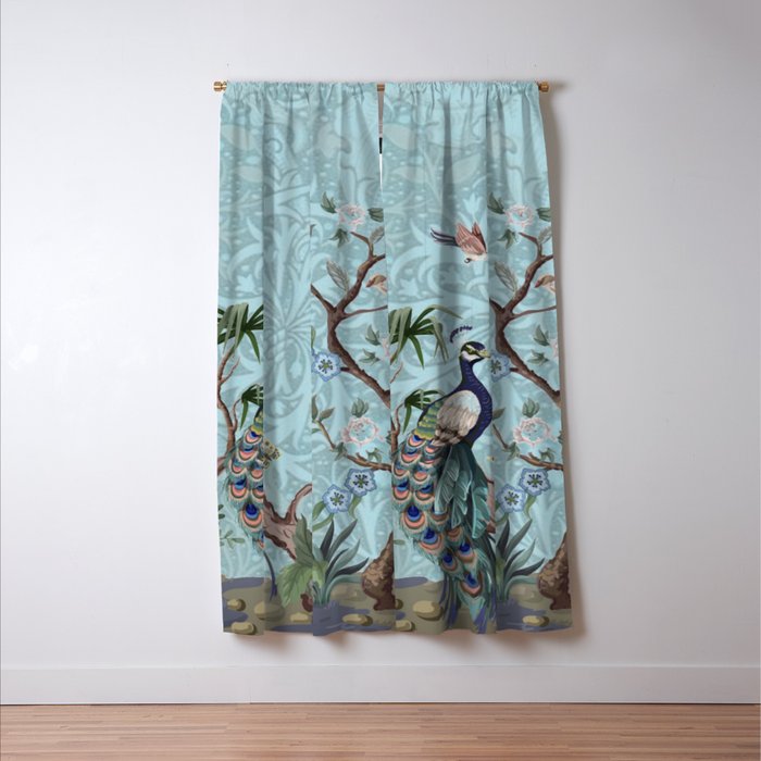 Chinoiserie Peacock Heron Floral Garden & William Morris Art Window Curtain Gallery Image 3