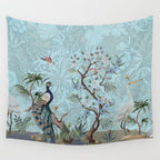 Chinoiserie Peacock Heron Floral Garden & William Morris Art Wall Tapestry Gallery Image 4