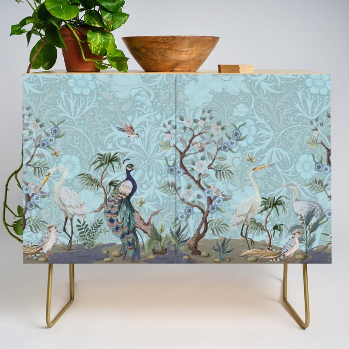 Chinoiserie Peacock Heron Floral Garden & William Morris Art Credenza Gallery Image 1