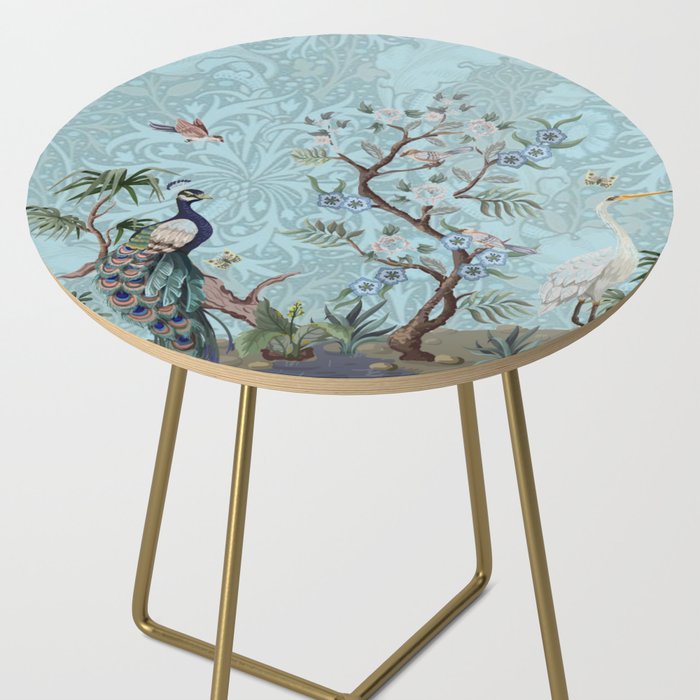 Chinoiserie Peacock Heron Floral Garden & William Morris Art Side Table Gallery Image 2