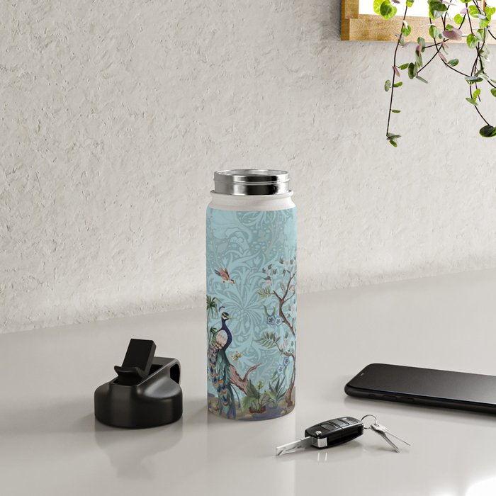 Chinoiserie Peacock Heron Floral Garden & William Morris Art Water Bottle Gallery Image 4