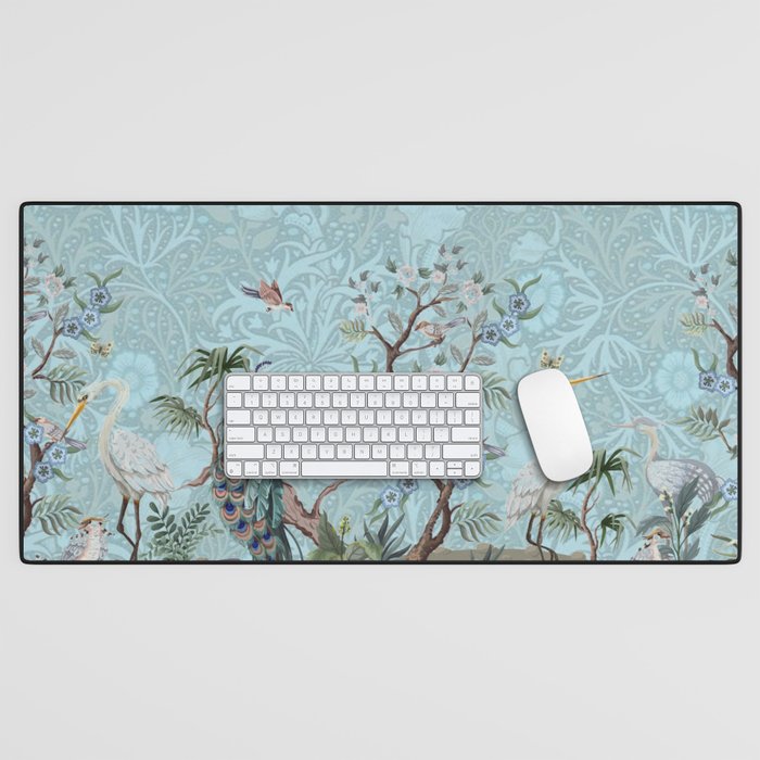 Chinoiserie Peacock Heron Floral Garden & William Morris Art Desk Mat Gallery Image 1