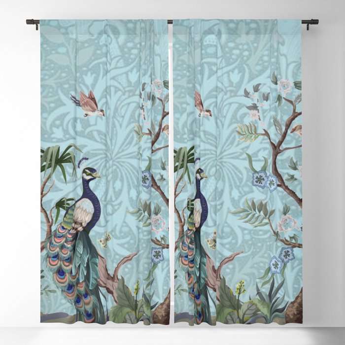 Chinoiserie Peacock Heron Floral Garden & William Morris Art Window Curtain Gallery Image 5