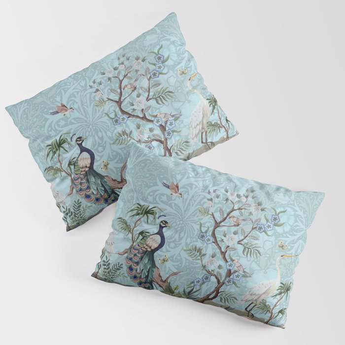 Chinoiserie Peacock Heron Floral Garden & William Morris Art Pillow Sham Gallery Image 1