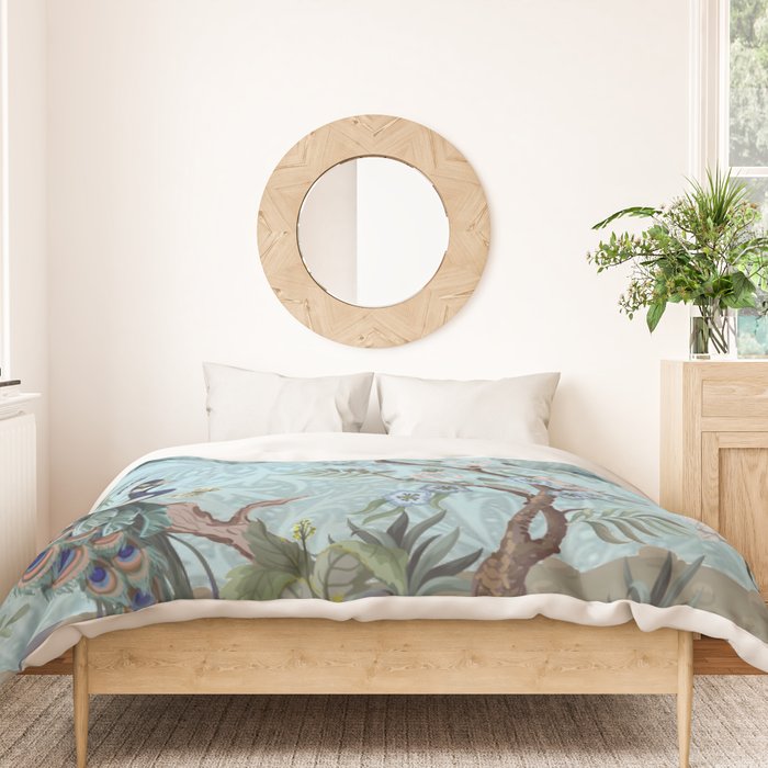 Chinoiserie Peacock Heron Floral Garden & William Morris Art Duvet Cover Gallery Image 3