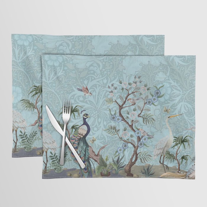 Chinoiserie Peacock Heron Floral Garden & William Morris Art Placemat Gallery Image 1