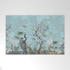 Chinoiserie Peacock Heron Floral Garden & William Morris Art Welcome Mat Gallery Image 1