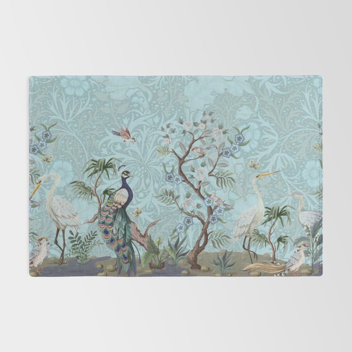 Chinoiserie Peacock Heron Floral Garden & William Morris Art Rug Gallery Image 2