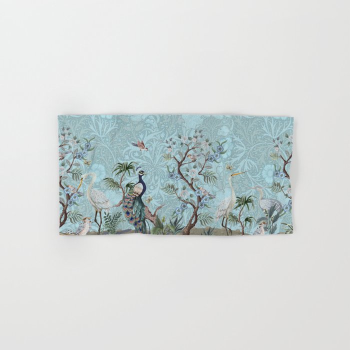 Chinoiserie Peacock Heron Floral Garden & William Morris Art Bath Towel Gallery Image 1