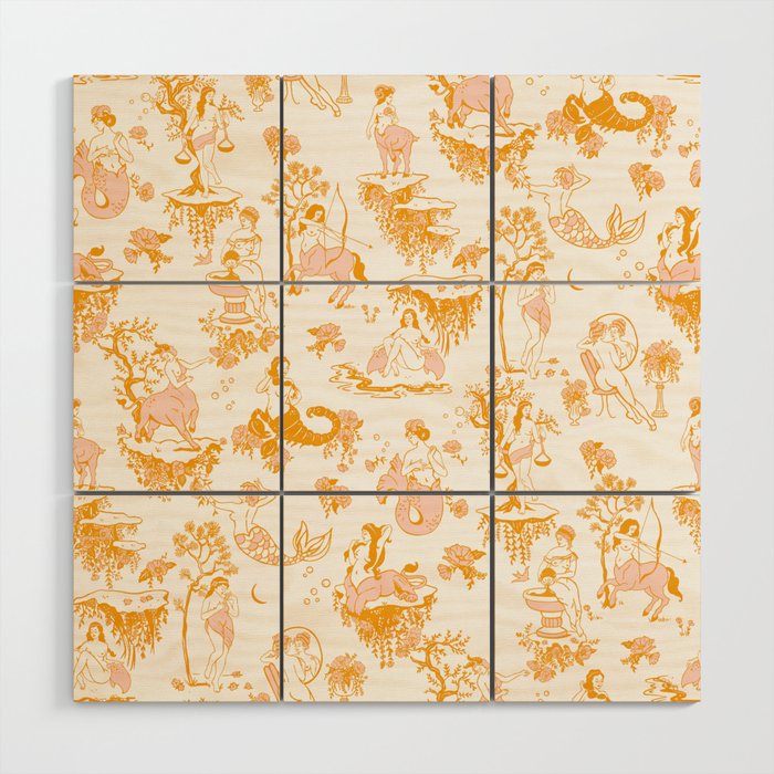 Gold Zodiac Toile Pattern Wood Wall Art Gallery Image 1