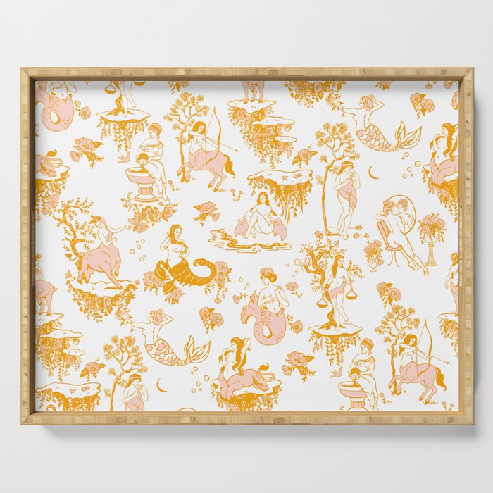 Gold Zodiac Toile Pattern Serving Tray Gallery Image 1