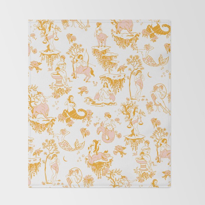 Gold Zodiac Toile Pattern Throw Blanket Gallery Image 2