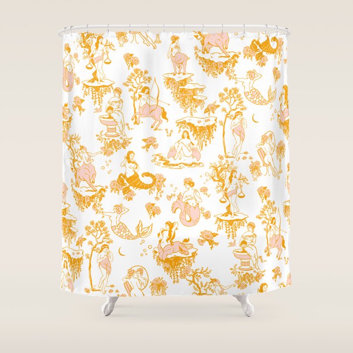 Gold Zodiac Toile Pattern Shower Curtain Gallery Image 1