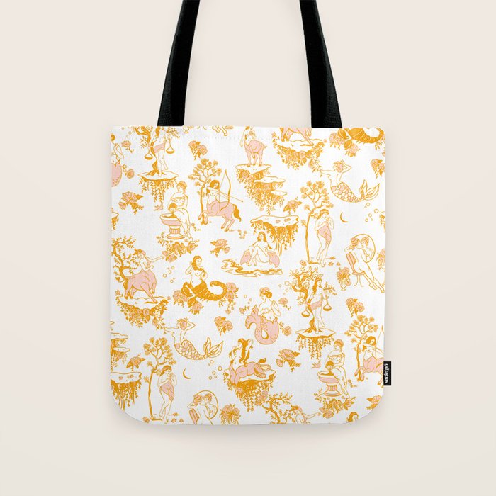 Gold Zodiac Toile Pattern Tote Bag Gallery Image 1