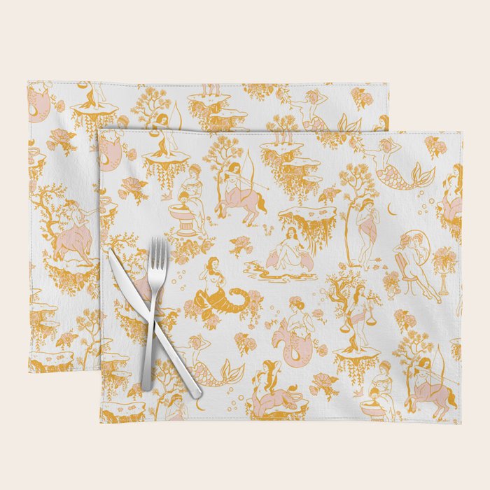Gold Zodiac Toile Pattern Placemat Gallery Image 1