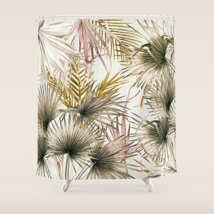 Pink Green leaf II Shower Curtain Gallery Image 1