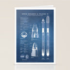 NASA SpaceX Crew Dragon Spacecraft & Falcon 9 Rocket Blueprint in High Resolution (light blue) Stationery Card Gallery Image 2