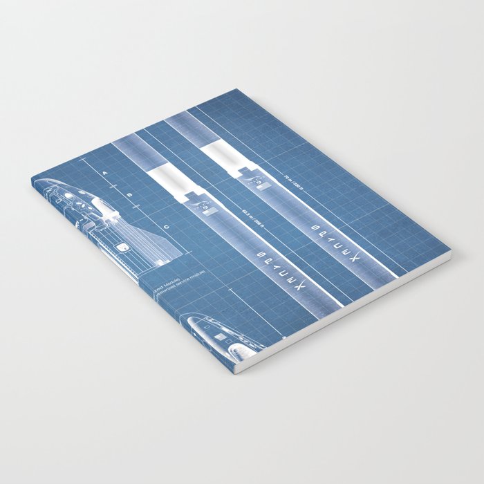 NASA SpaceX Crew Dragon Spacecraft & Falcon 9 Rocket Blueprint in High Resolution (light blue) Notebook Gallery Image 2