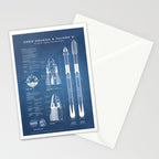NASA SpaceX Crew Dragon Spacecraft & Falcon 9 Rocket Blueprint in High Resolution (light blue) Stationery Card Gallery Image 2
