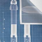 NASA SpaceX Crew Dragon Spacecraft & Falcon 9 Rocket Blueprint in High Resolution (light blue) Wall Tapestry Gallery Image 3