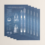 NASA SpaceX Crew Dragon Spacecraft & Falcon 9 Rocket Blueprint in High Resolution (light blue) Wrapping Paper Gallery Image 3
