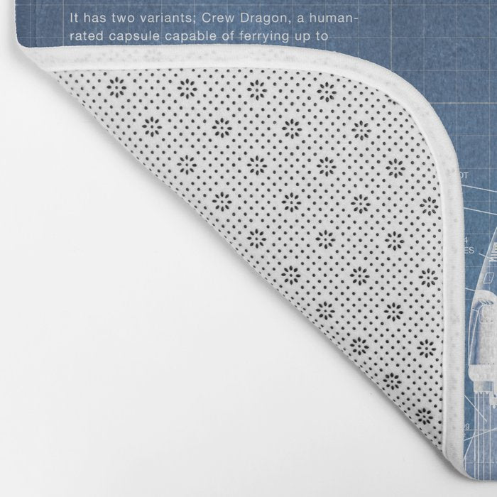 NASA SpaceX Crew Dragon Spacecraft & Falcon 9 Rocket Blueprint in High Resolution (light blue) Bath Mat Gallery Image 2