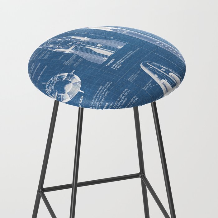NASA SpaceX Crew Dragon Spacecraft & Falcon 9 Rocket Blueprint in High Resolution (light blue) Stool Gallery Image 2