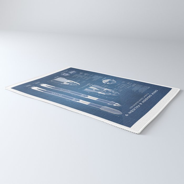 NASA SpaceX Crew Dragon Spacecraft & Falcon 9 Rocket Blueprint in High Resolution (light blue) Rug Gallery Image 3
