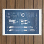 NASA SpaceX Crew Dragon Spacecraft & Falcon 9 Rocket Blueprint in High Resolution (light blue) Outdoor Rug Gallery Image 1
