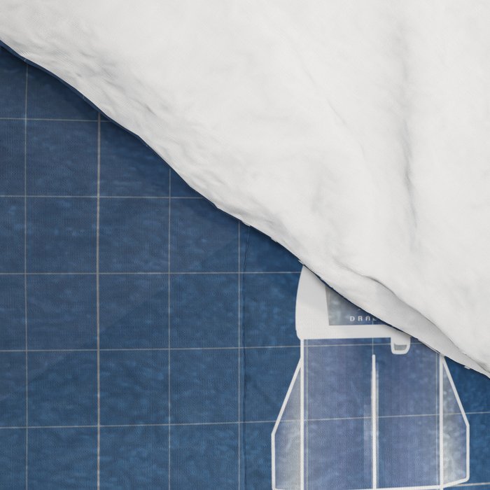 NASA SpaceX Crew Dragon Spacecraft & Falcon 9 Rocket Blueprint in High Resolution (light blue) Comforter Gallery Image 4