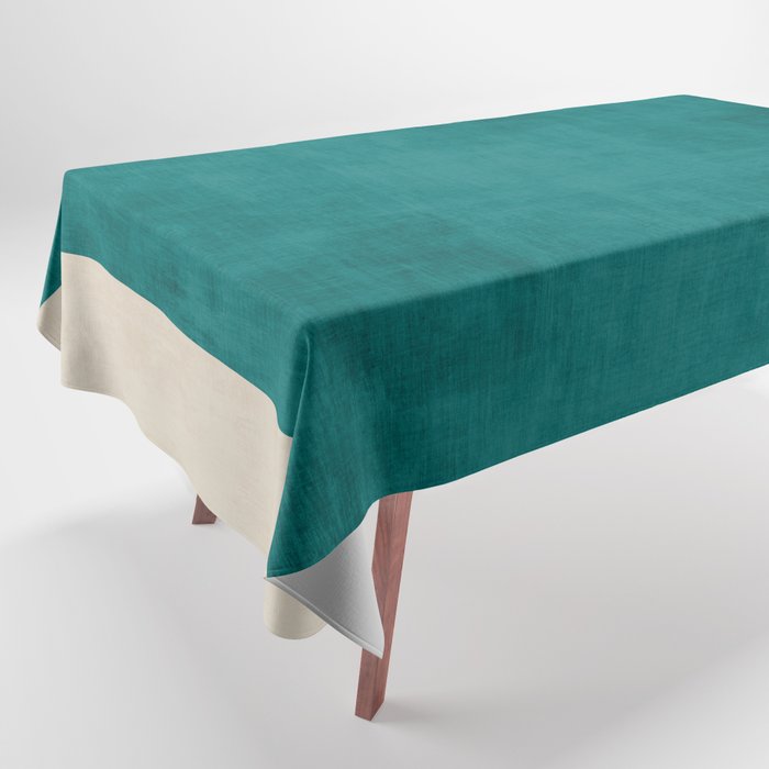 Teal Rich Texture Linen Minimalist Art Tablecloth Gallery Image 1