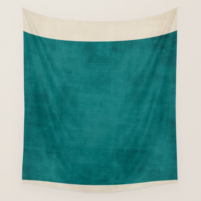 Teal Rich Texture Linen Minimalist Art Wall Tapestry Gallery Image 4
