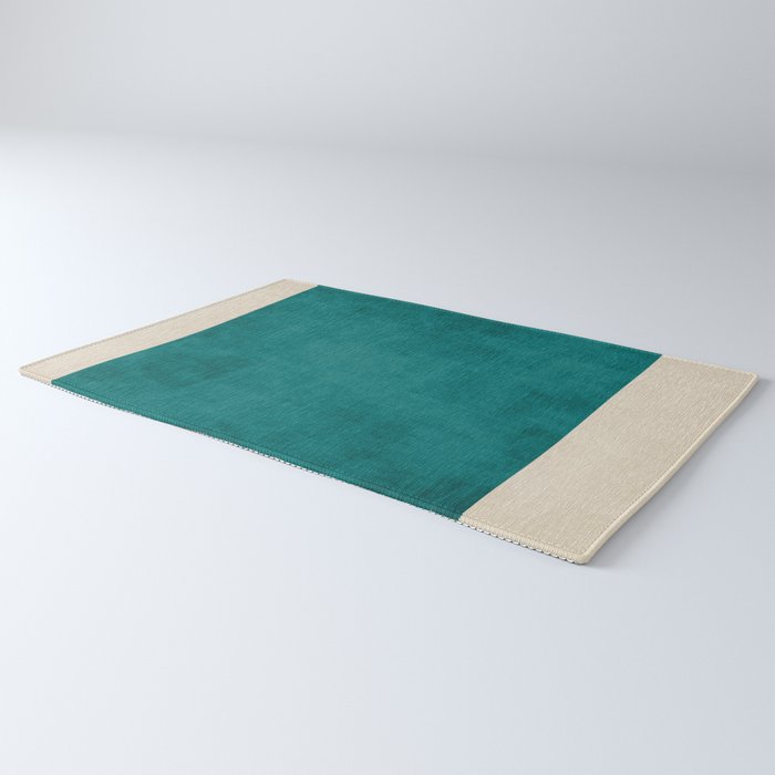 Teal Rich Texture Linen Minimalist Art Rug Gallery Image 3