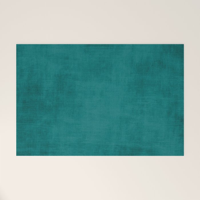 Teal Rich Texture Linen Minimalist Art Welcome Mat Gallery Image 1