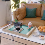 Teal Rich Texture Linen Minimalist Art Serving Tray Gallery Image 2