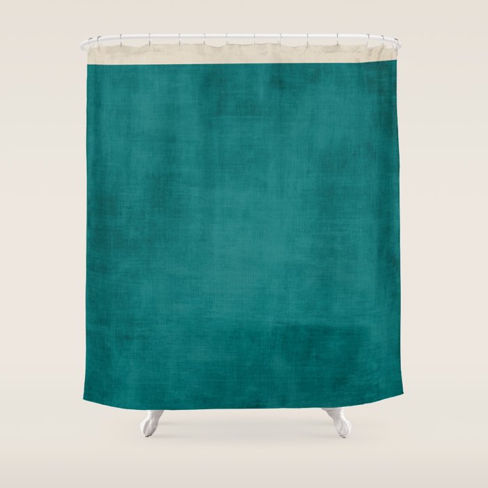 Teal Rich Texture Linen Minimalist Art Shower Curtain Gallery Image 1
