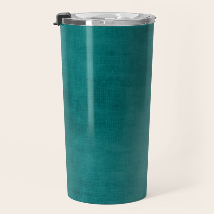 Teal Rich Texture Linen Minimalist Art Travel Mug Gallery Image 3