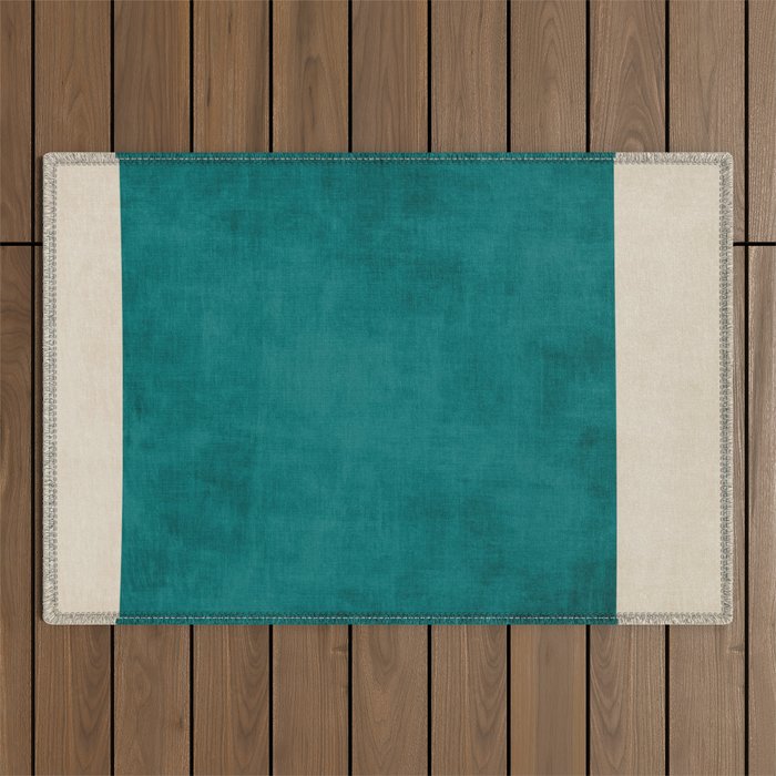 Teal Rich Texture Linen Minimalist Art Outdoor Rug Gallery Image 1