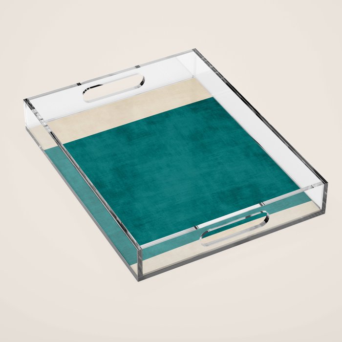 Teal Rich Texture Linen Minimalist Art Acrylic Tray Gallery Image 1