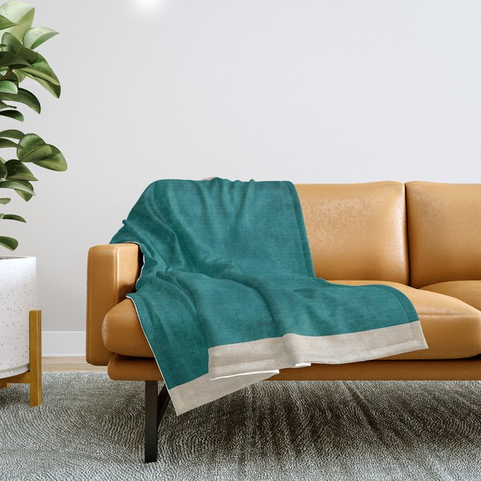 Teal Rich Texture Linen Minimalist Art Throw Blanket Gallery Image 1